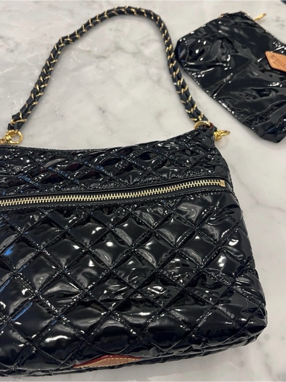 MZ Wallace Black Quilted Patent Crossbody with Gold Hardware - Picture 4 of 8